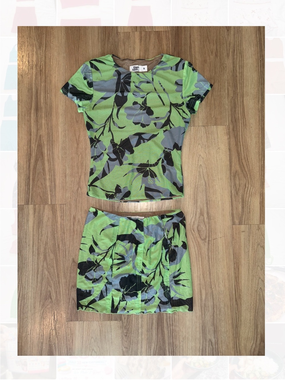 Tiger Mist green floral print coord mini skirt set